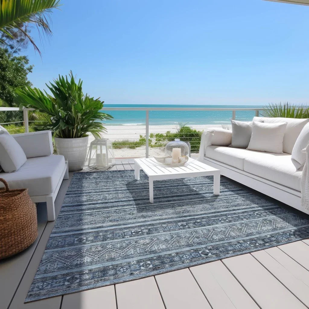 Zaraxa Blue Washable Indoor - Outdoor Rug - LOOMLAN - LOOMLAN Rugs - Outdoor Rugs