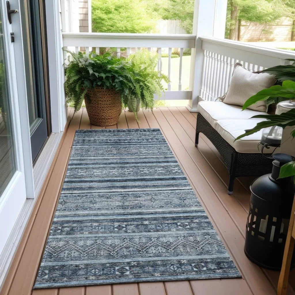 Zaraxa Blue Washable Indoor - Outdoor Rug - LOOMLAN - LOOMLAN Rugs - Outdoor Rugs