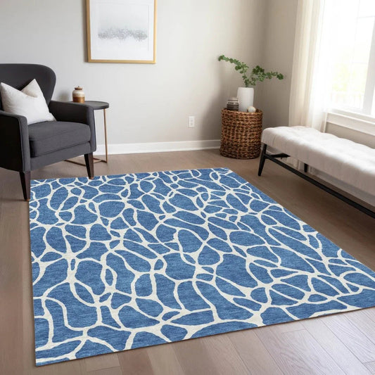 Zarelia Blue Washable Indoor-Outdoor Rug-Outdoor Rugs-LOOMLAN Rugs-LOOMLAN