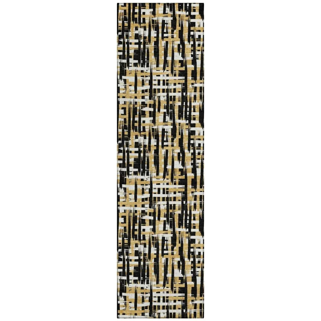 Zarifa Black Washable Indoor-Outdoor Rug-Outdoor Rugs-LOOMLAN Rugs-2'3" x 7'6"-LOOMLAN