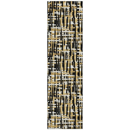 Zarifa Black Washable Indoor-Outdoor Rug-Outdoor Rugs-LOOMLAN Rugs-2'3" x 7'6"-LOOMLAN