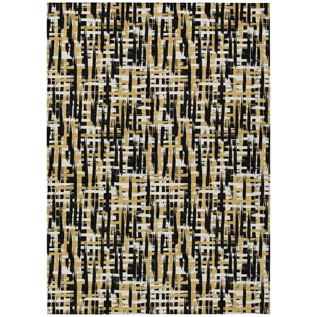 Zarifa Black Washable Indoor-Outdoor Rug-Outdoor Rugs-LOOMLAN Rugs-2'6" x 3'10"-LOOMLAN