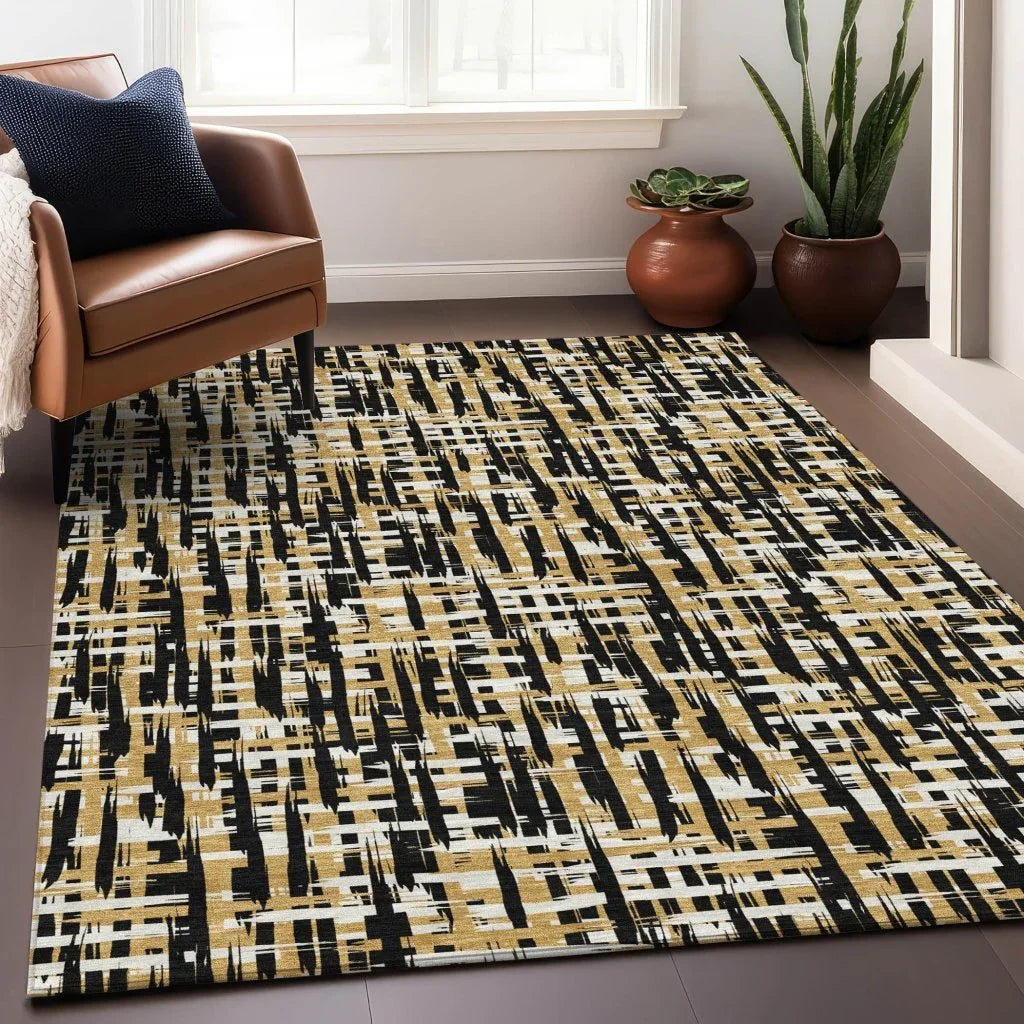 Zarifa Black Washable Indoor-Outdoor Rug-Outdoor Rugs-LOOMLAN Rugs-LOOMLAN