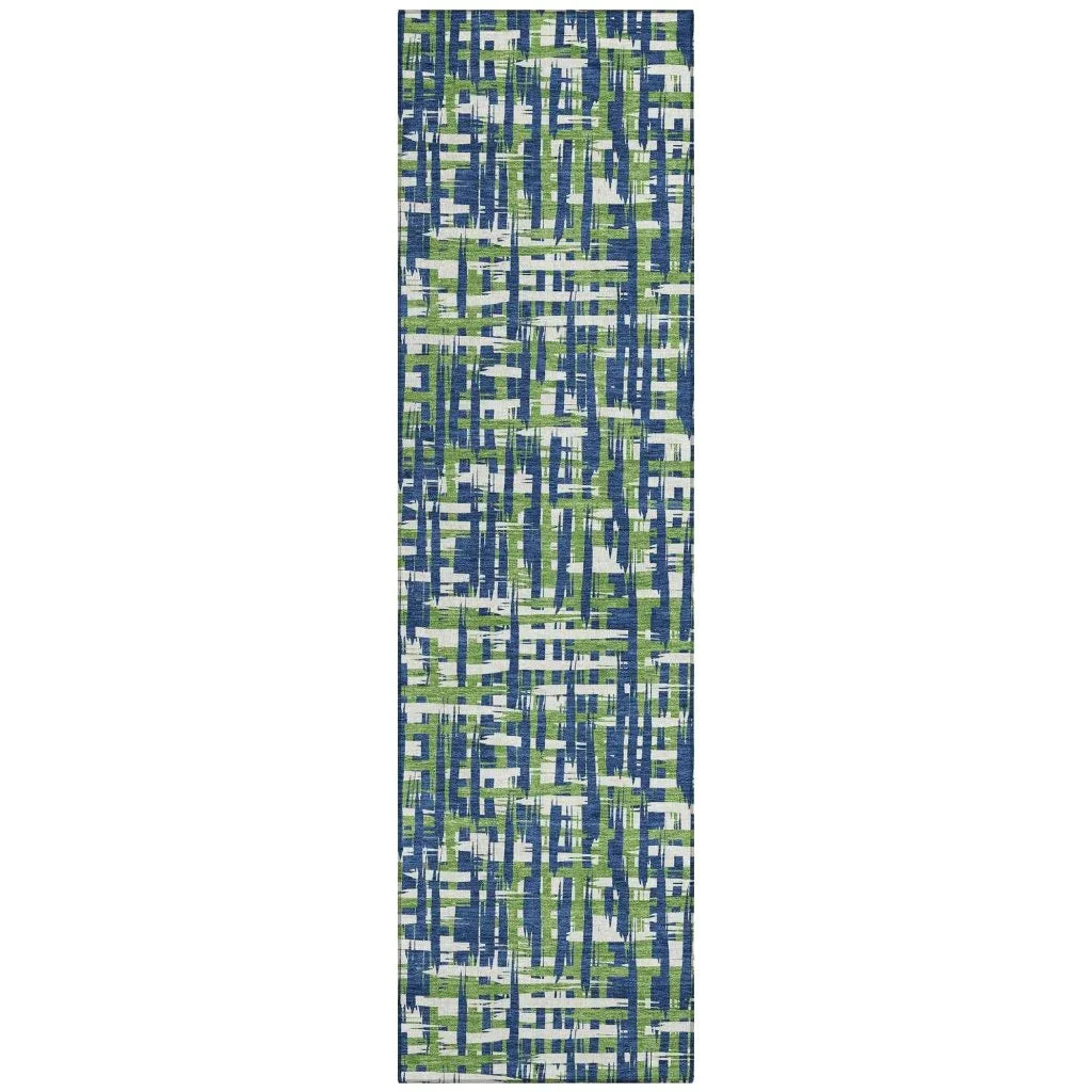 Zarifa Blue Washable Indoor-Outdoor Rug-Outdoor Rugs-LOOMLAN Rugs-2'3" x 7'6"-LOOMLAN
