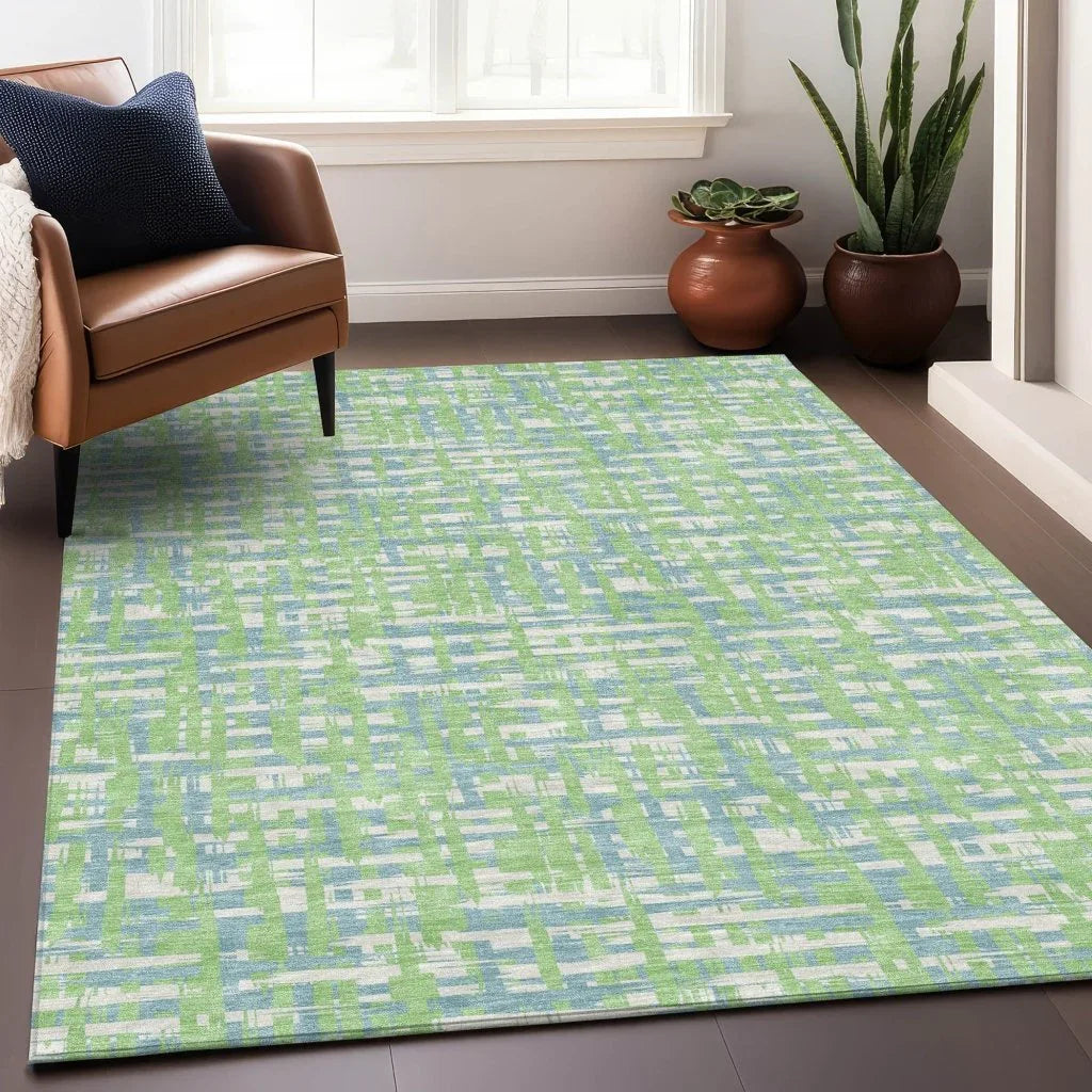 Zarifa Green Washable Indoor-Outdoor Rug-Outdoor Rugs-LOOMLAN Rugs-LOOMLAN