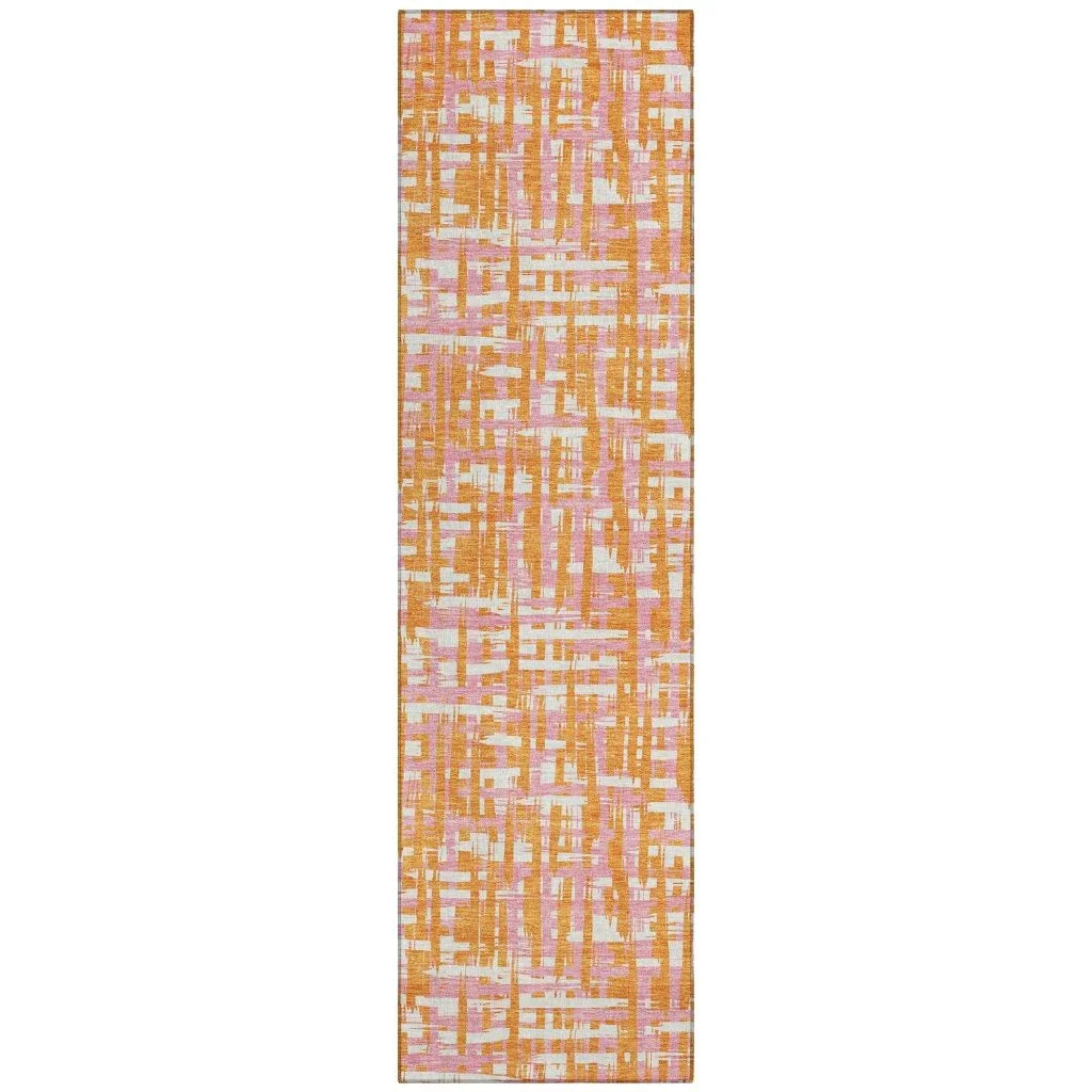 Zarifa Orange Washable Indoor-Outdoor Rug-Outdoor Rugs-LOOMLAN Rugs-2'3" x 7'6"-LOOMLAN