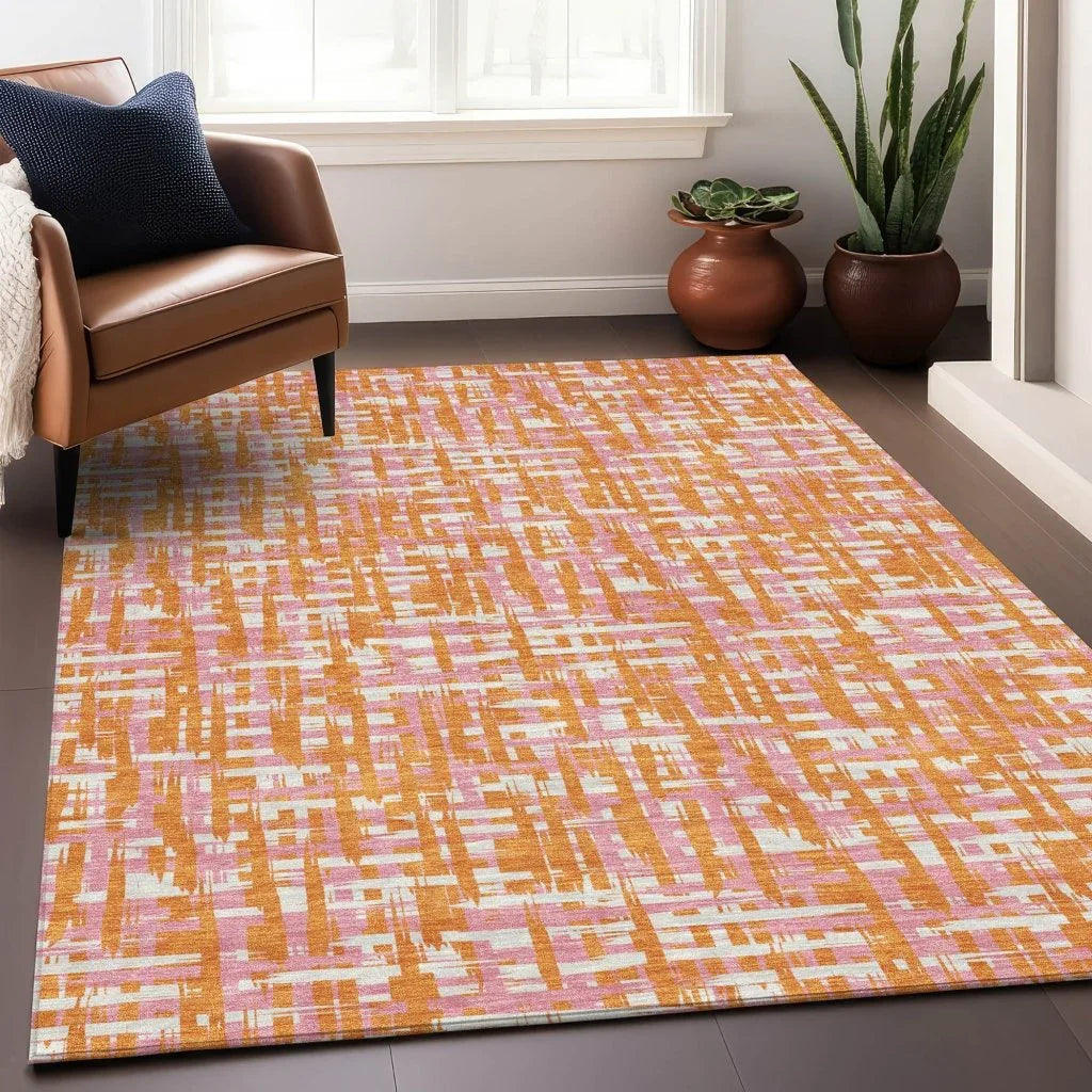 Zarifa Orange Washable Indoor-Outdoor Rug-Outdoor Rugs-LOOMLAN Rugs-LOOMLAN