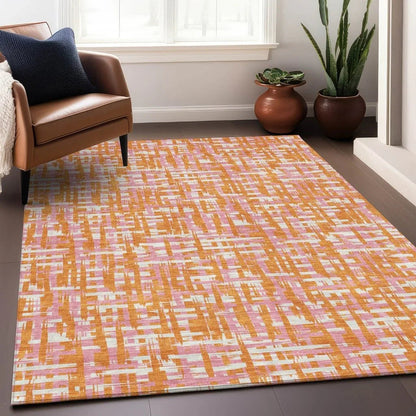 Zarifa Orange Washable Indoor-Outdoor Rug-Outdoor Rugs-LOOMLAN Rugs-LOOMLAN