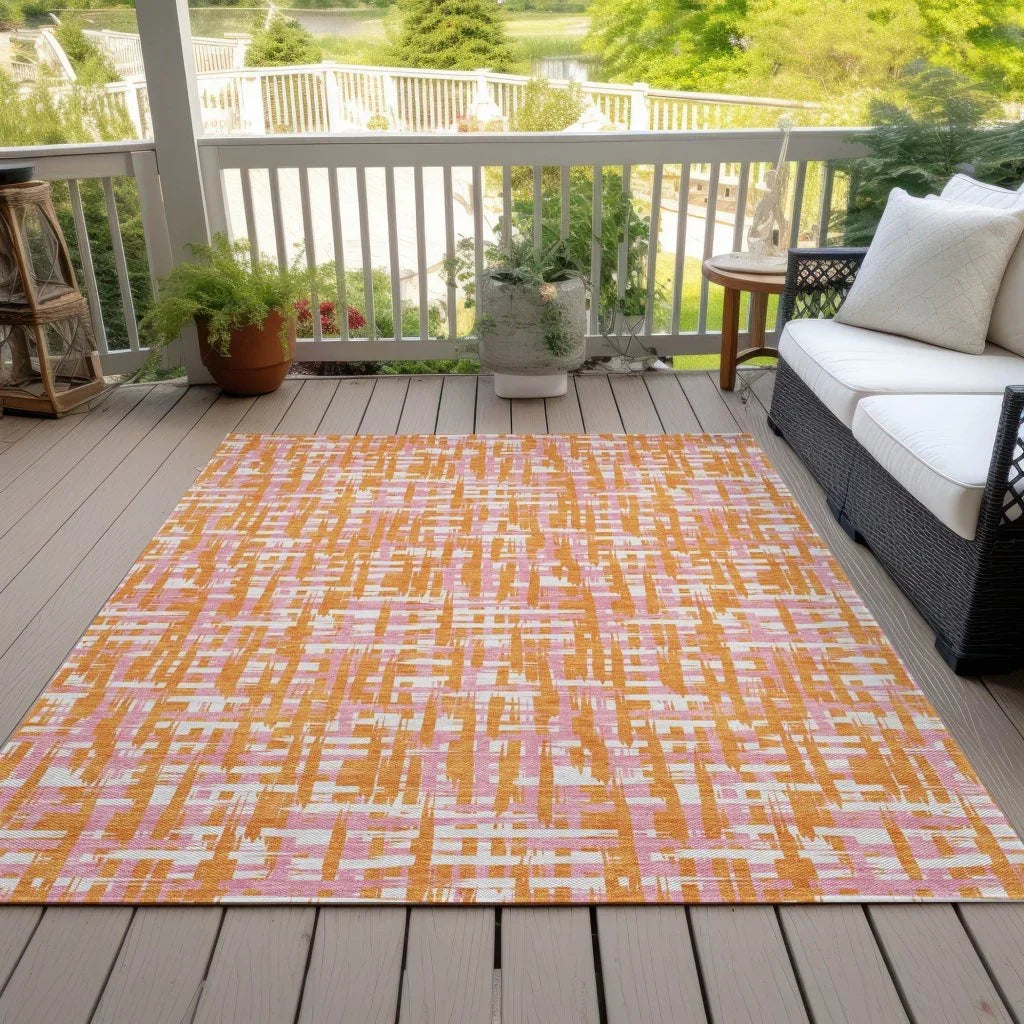 Zarifa Orange Washable Indoor-Outdoor Rug-Outdoor Rugs-LOOMLAN Rugs-LOOMLAN