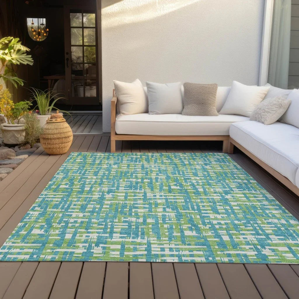Zarifa Teal Washable Indoor-Outdoor Rug-Outdoor Rugs-LOOMLAN Rugs-LOOMLAN