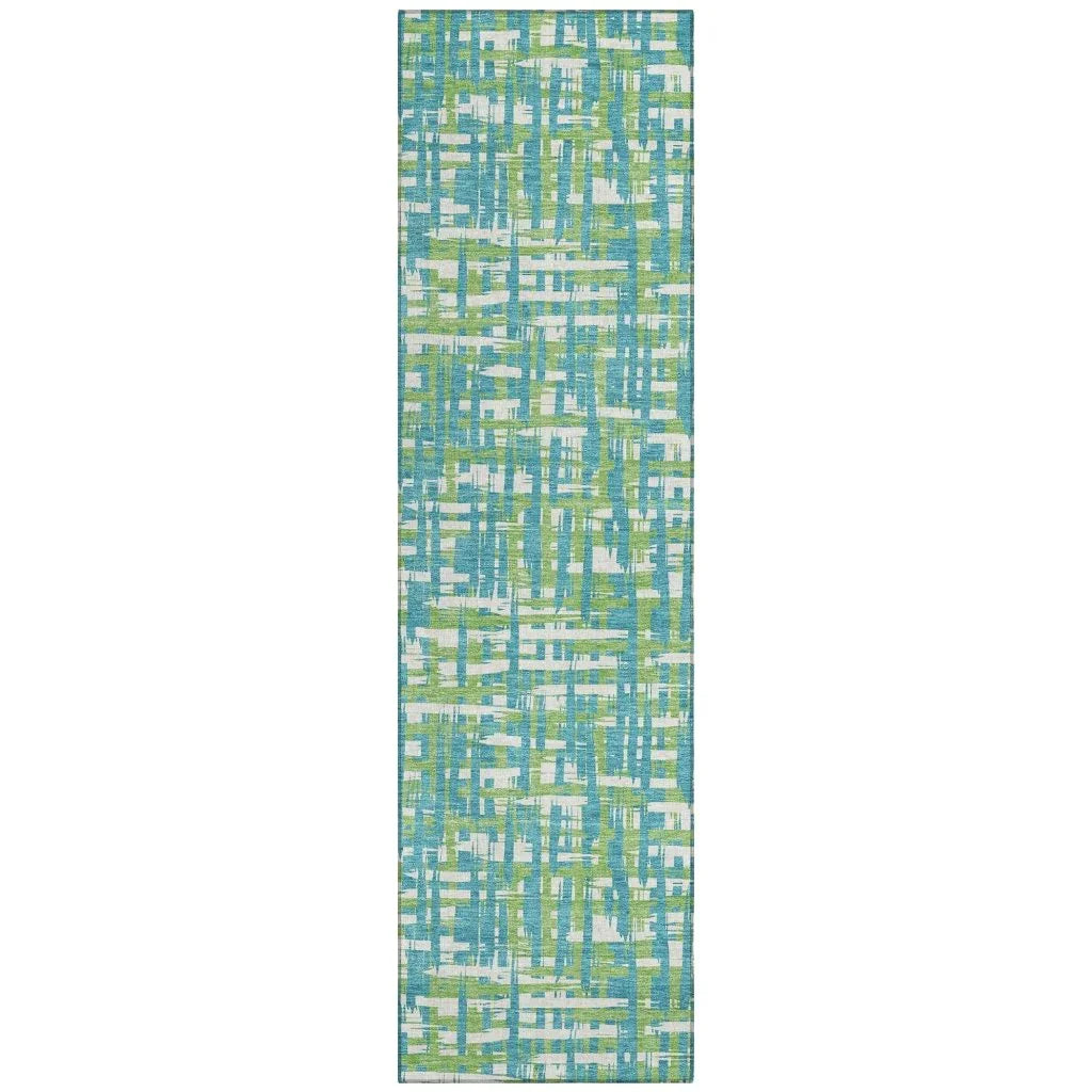 Zarifa Teal Washable Indoor-Outdoor Rug-Outdoor Rugs-LOOMLAN Rugs-2'3" x 7'6"-LOOMLAN