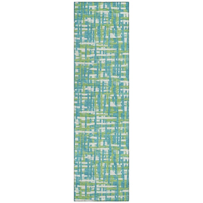 Zarifa Teal Washable Indoor-Outdoor Rug-Outdoor Rugs-LOOMLAN Rugs-2'3" x 7'6"-LOOMLAN