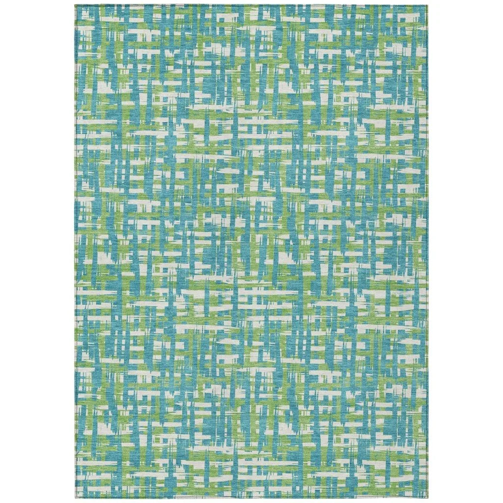 Zarifa Teal Washable Indoor-Outdoor Rug-Outdoor Rugs-LOOMLAN Rugs-2'6" x 3'10"-LOOMLAN