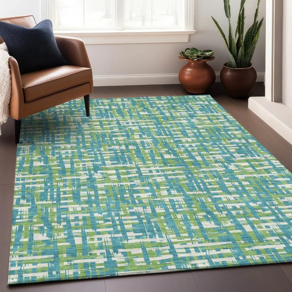 Zarifa Teal Washable Indoor-Outdoor Rug-Outdoor Rugs-LOOMLAN Rugs-LOOMLAN