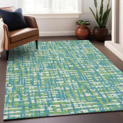 Zarifa Teal Washable Indoor-Outdoor Rug-Outdoor Rugs-LOOMLAN Rugs-LOOMLAN