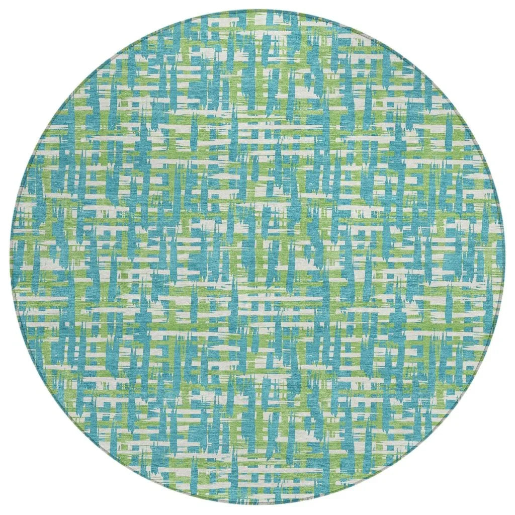 Zarifa Teal Washable Indoor-Outdoor Rug-Outdoor Rugs-LOOMLAN Rugs-8' x 8'-LOOMLAN