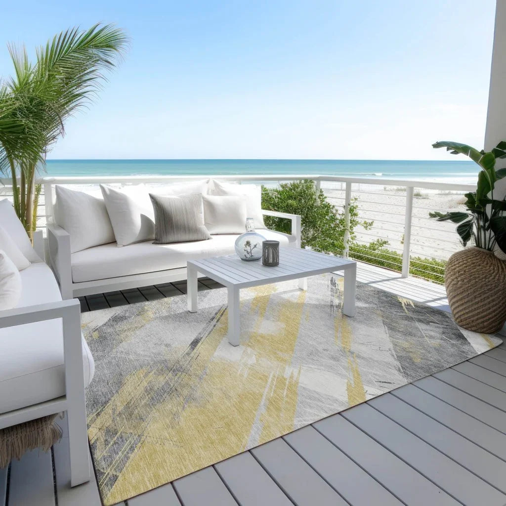 Zarinae Gold Washable Indoor - Outdoor Rug - LOOMLAN - LOOMLAN Rugs - Outdoor Rugs