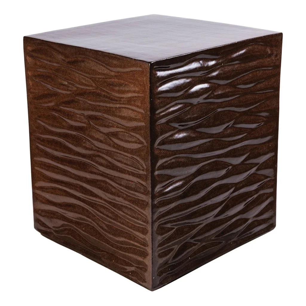 Zen Ceramic Square Garden Stool-Garden Stools-Seasonal Living-Pyrite Brown Gloss-LOOMLAN
