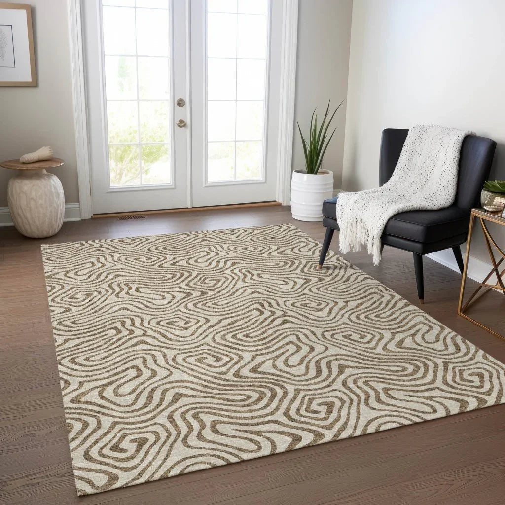 Zena Beige Washable Indoor-Outdoor Rug-Outdoor Rugs-LOOMLAN Rugs-LOOMLAN