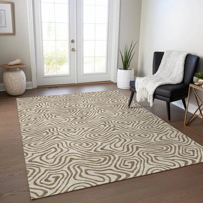Zena Beige Washable Indoor-Outdoor Rug-Outdoor Rugs-LOOMLAN Rugs-LOOMLAN