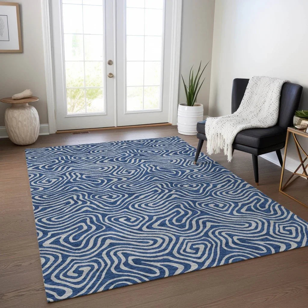 Zena Blue Washable Indoor-Outdoor Rug-Outdoor Rugs-LOOMLAN Rugs-LOOMLAN