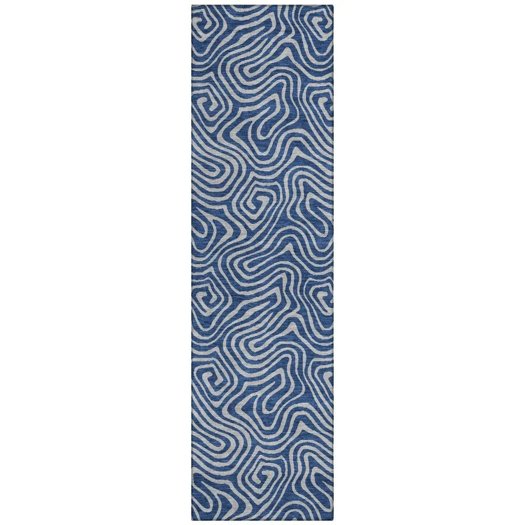 Zena Blue Washable Indoor-Outdoor Rug-Outdoor Rugs-LOOMLAN Rugs-2'3" x 7'6"-LOOMLAN