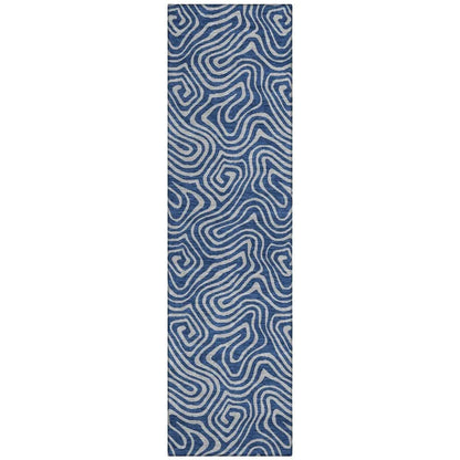 Zena Blue Washable Indoor-Outdoor Rug-Outdoor Rugs-LOOMLAN Rugs-2'3" x 7'6"-LOOMLAN