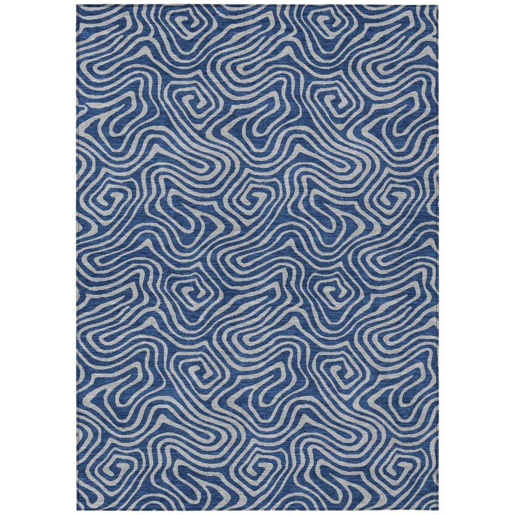 Zena Blue Washable Indoor-Outdoor Rug-Outdoor Rugs-LOOMLAN Rugs-2'6" x 3'10"-LOOMLAN