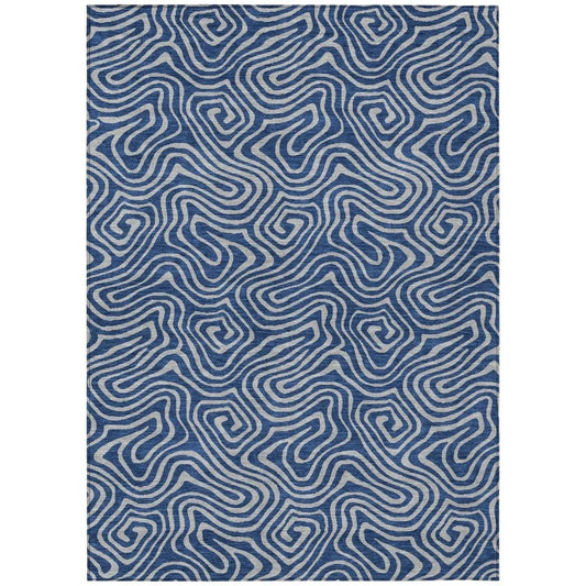 Zena Blue Washable Indoor-Outdoor Rug-Outdoor Rugs-LOOMLAN Rugs-2'6" x 3'10"-LOOMLAN