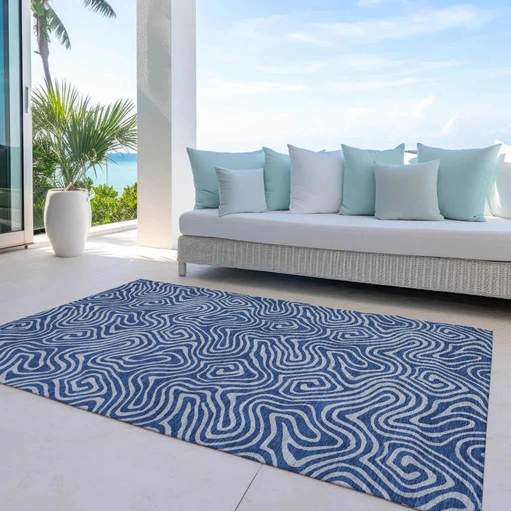 Zena Blue Washable Indoor-Outdoor Rug-Outdoor Rugs-LOOMLAN Rugs-LOOMLAN