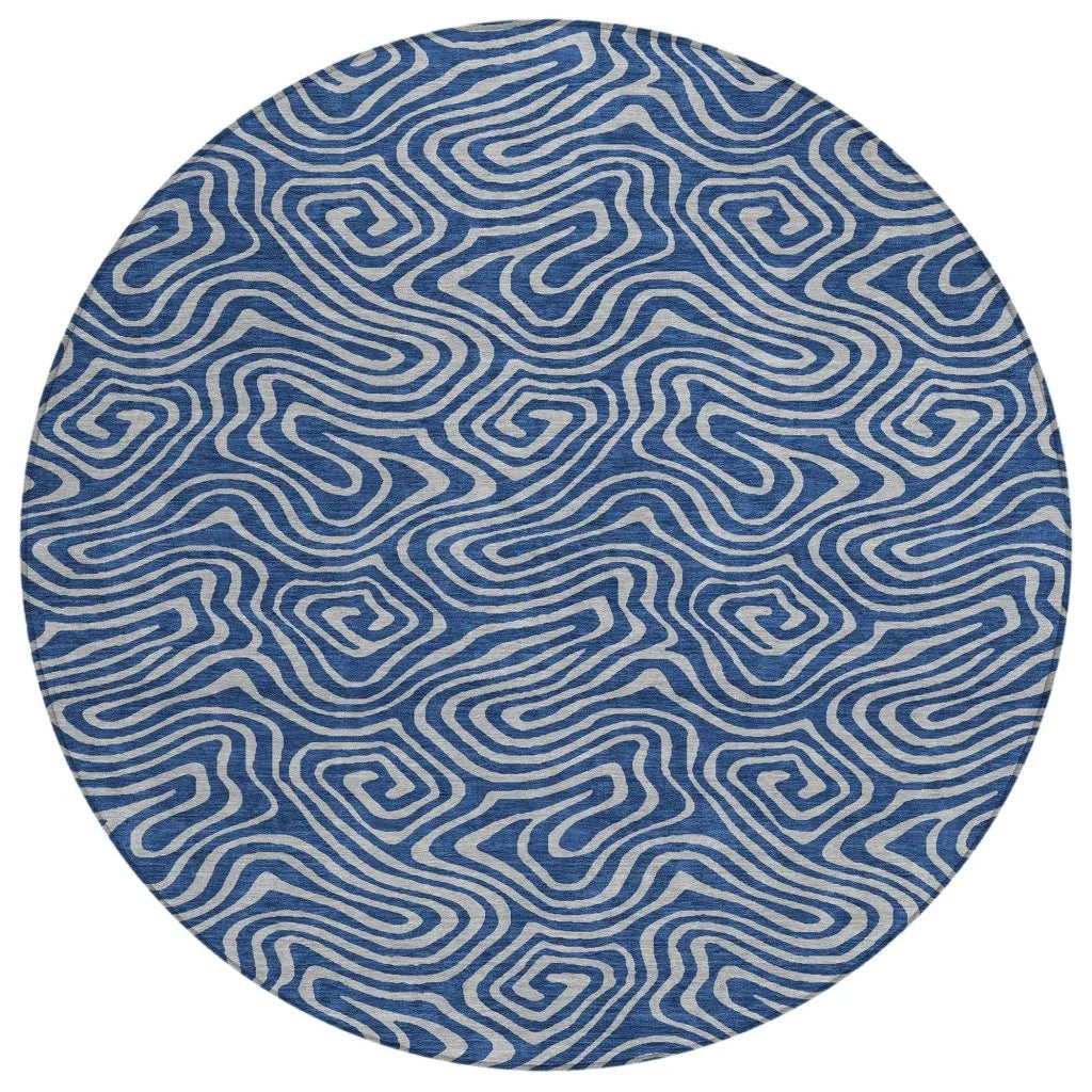 Zena Blue Washable Indoor-Outdoor Rug-Outdoor Rugs-LOOMLAN Rugs-8' x 8'-LOOMLAN