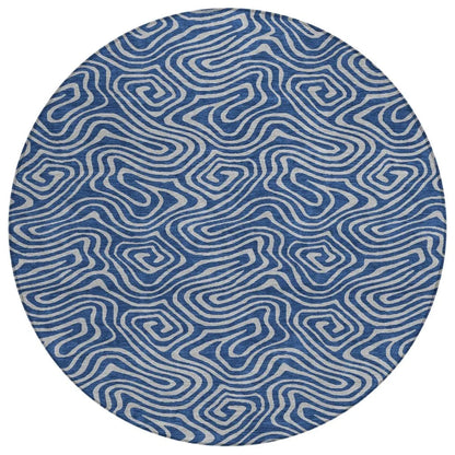Zena Blue Washable Indoor-Outdoor Rug-Outdoor Rugs-LOOMLAN Rugs-8' x 8'-LOOMLAN
