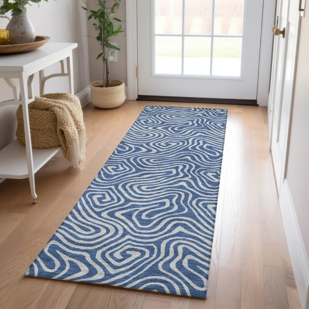 Zena Blue Washable Indoor-Outdoor Rug-Outdoor Rugs-LOOMLAN Rugs-LOOMLAN