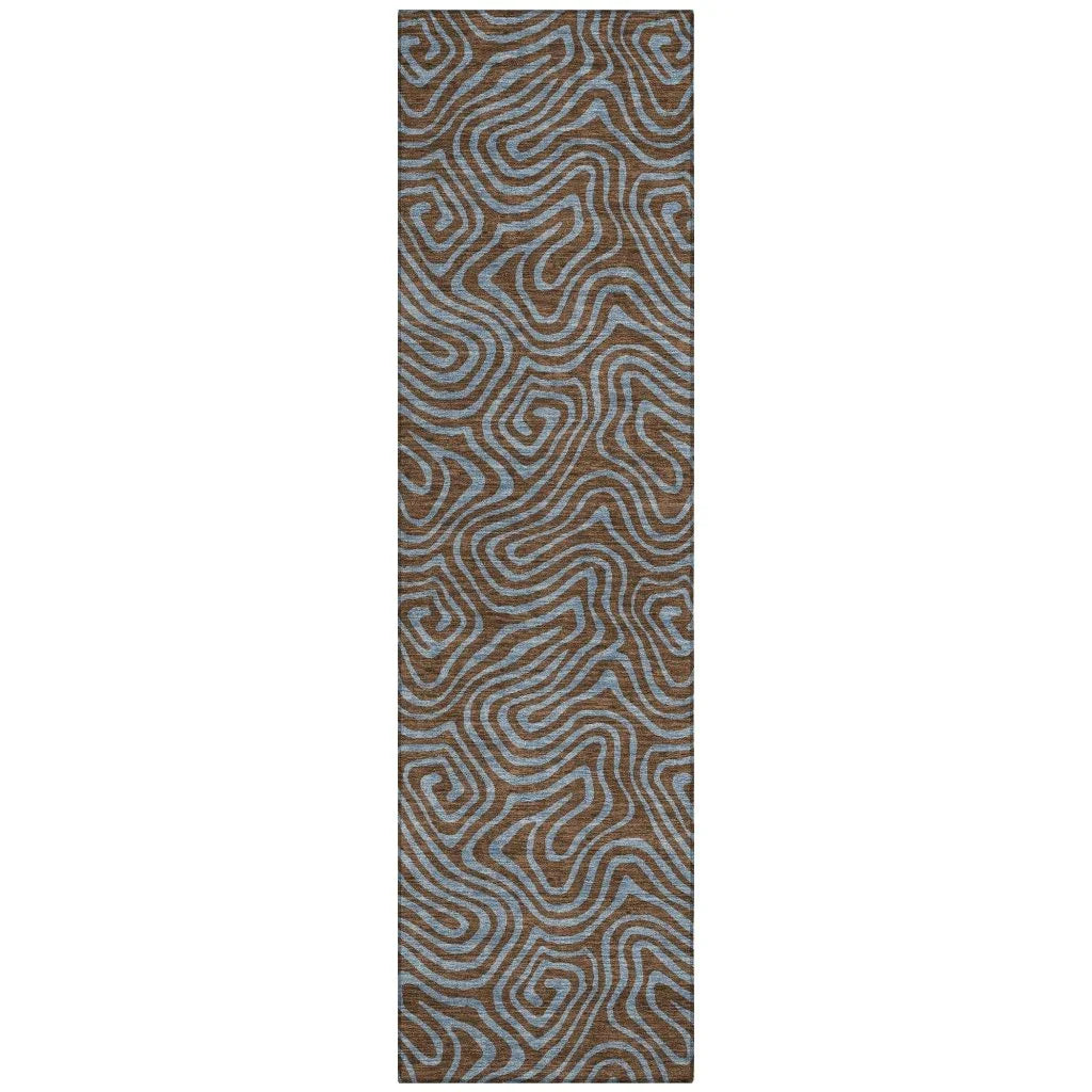 Zena Brown Washable Indoor-Outdoor Rug-Outdoor Rugs-LOOMLAN Rugs-2'3" x 7'6"-LOOMLAN