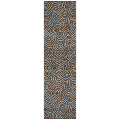 Zena Brown Washable Indoor-Outdoor Rug-Outdoor Rugs-LOOMLAN Rugs-2'3" x 7'6"-LOOMLAN
