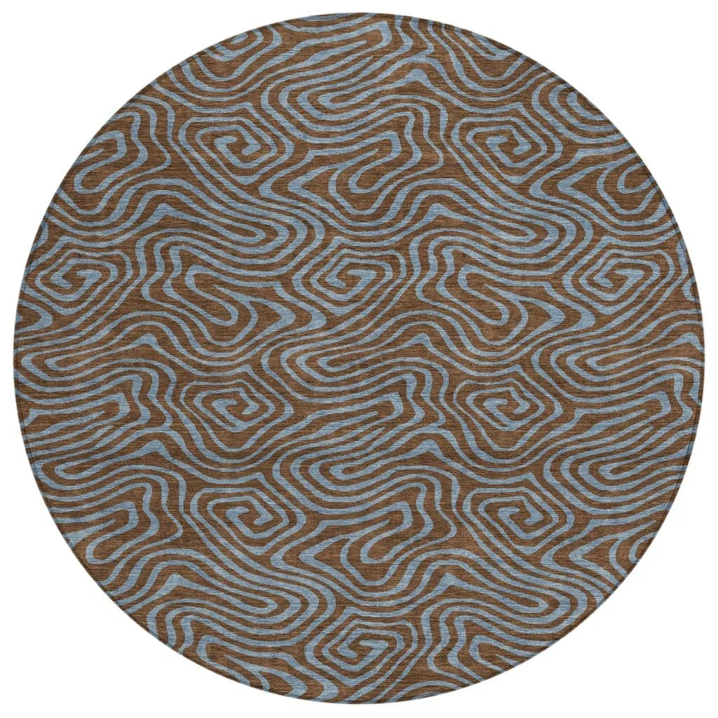 Zena Brown Washable Indoor-Outdoor Rug-Outdoor Rugs-LOOMLAN Rugs-8' x 8'-LOOMLAN
