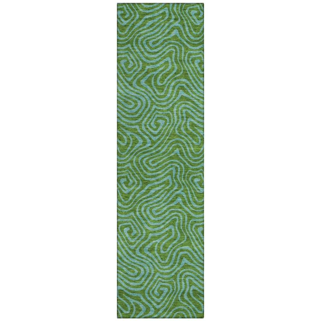 Zena Green Washable Indoor-Outdoor Rug-Outdoor Rugs-LOOMLAN Rugs-2'3" x 7'6"-LOOMLAN