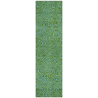Zena Green Washable Indoor-Outdoor Rug-Outdoor Rugs-LOOMLAN Rugs-2'3" x 7'6"-LOOMLAN