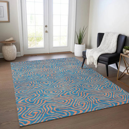 Zena Teal Washable Indoor-Outdoor Rug-Outdoor Rugs-LOOMLAN Rugs-LOOMLAN