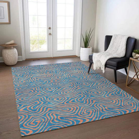 Zena Teal Washable Indoor-Outdoor Rug-Outdoor Rugs-LOOMLAN Rugs-LOOMLAN