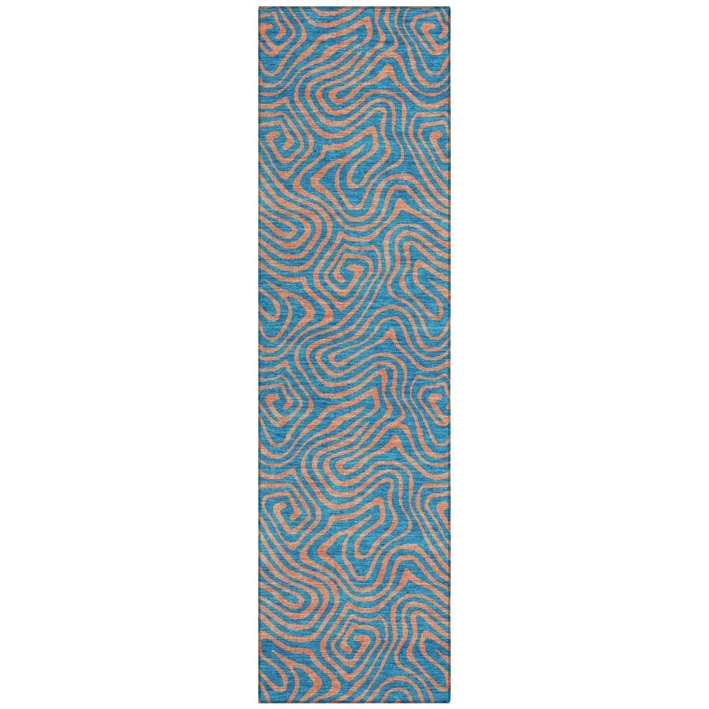 Zena Teal Washable Indoor-Outdoor Rug-Outdoor Rugs-LOOMLAN Rugs-2'3" x 7'6"-LOOMLAN