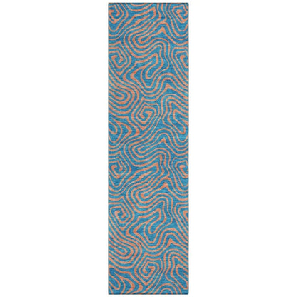 Zena Teal Washable Indoor-Outdoor Rug-Outdoor Rugs-LOOMLAN Rugs-2'3" x 7'6"-LOOMLAN