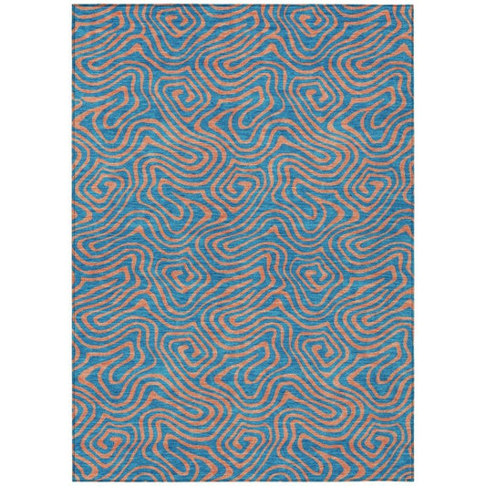 Zena Teal Washable Indoor-Outdoor Rug-Outdoor Rugs-LOOMLAN Rugs-2'6" x 3'10"-LOOMLAN