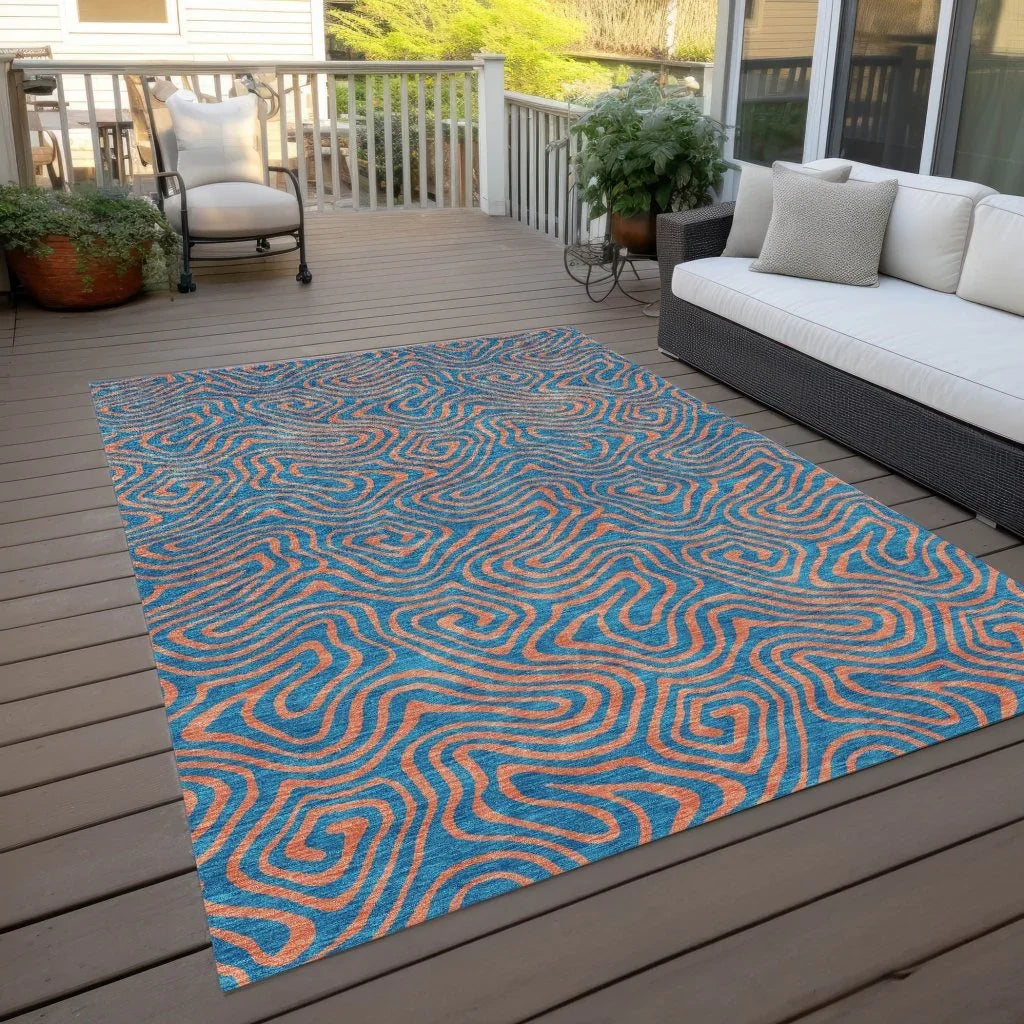 Zena Teal Washable Indoor-Outdoor Rug-Outdoor Rugs-LOOMLAN Rugs-LOOMLAN