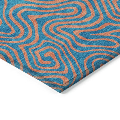 Zena Teal Washable Indoor-Outdoor Rug-Outdoor Rugs-LOOMLAN Rugs-LOOMLAN