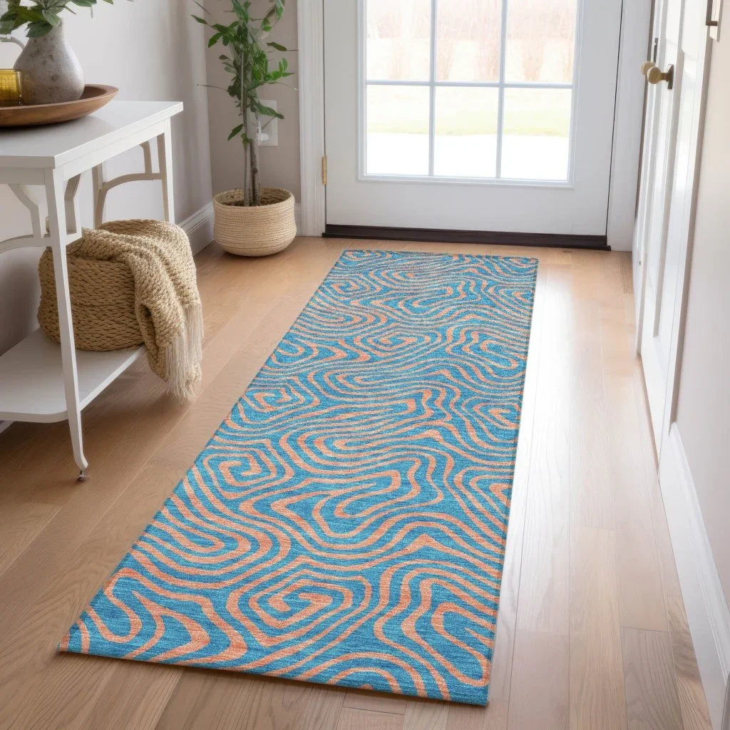 Zena Teal Washable Indoor-Outdoor Rug-Outdoor Rugs-LOOMLAN Rugs-LOOMLAN