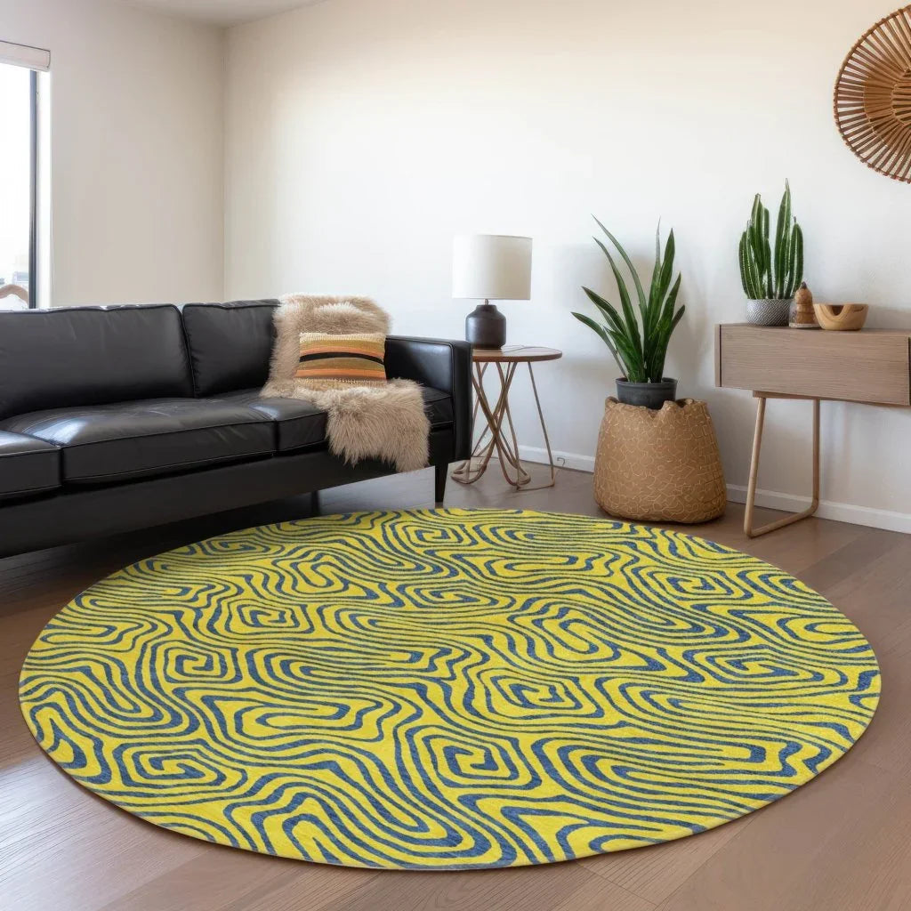 Zena Yellow Washable Indoor-Outdoor Rug-Outdoor Rugs-LOOMLAN Rugs-LOOMLAN