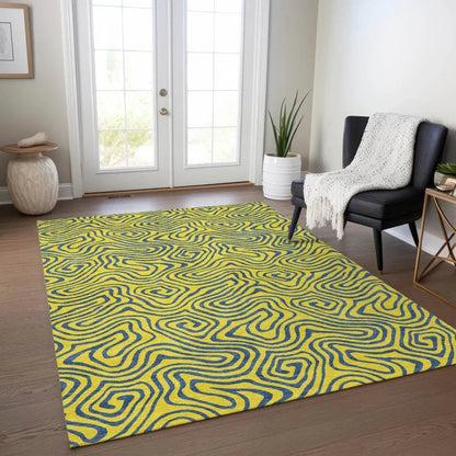 Zena Yellow Washable Indoor-Outdoor Rug-Outdoor Rugs-LOOMLAN Rugs-LOOMLAN