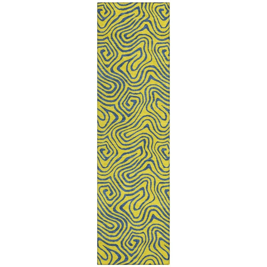 Zena Yellow Washable Indoor-Outdoor Rug-Outdoor Rugs-LOOMLAN Rugs-2'3" x 7'6"-LOOMLAN