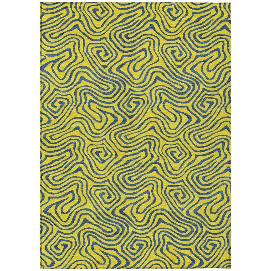 Zena Yellow Washable Indoor-Outdoor Rug-Outdoor Rugs-LOOMLAN Rugs-2'6" x 3'10"-LOOMLAN
